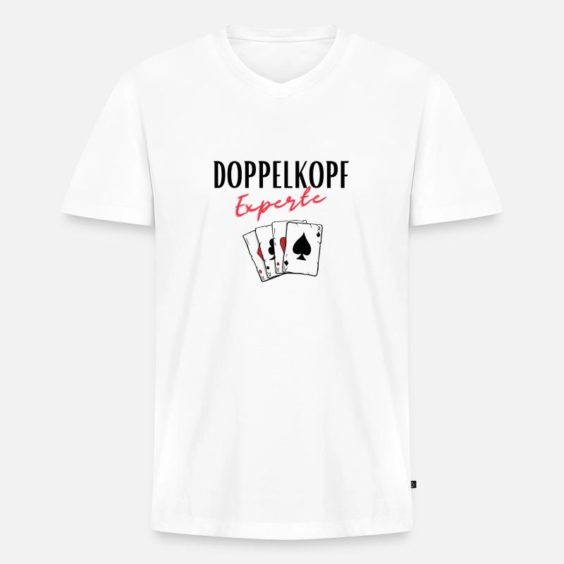 Doppelkopf Experte - Männer Premium Bio T-Shirt mit V-Ausschnitt - Weiß