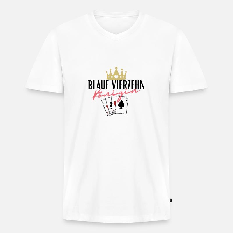 Blaue Vierzehn Königin - Männer Premium Bio T-Shirt mit V-Ausschnitt - Weiß