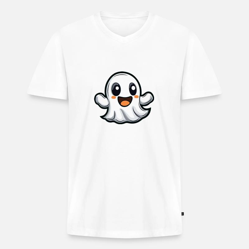 Geist Halloween Niedlich Comic - Männer Premium Bio T-Shirt mit V-Ausschnitt - Weiß