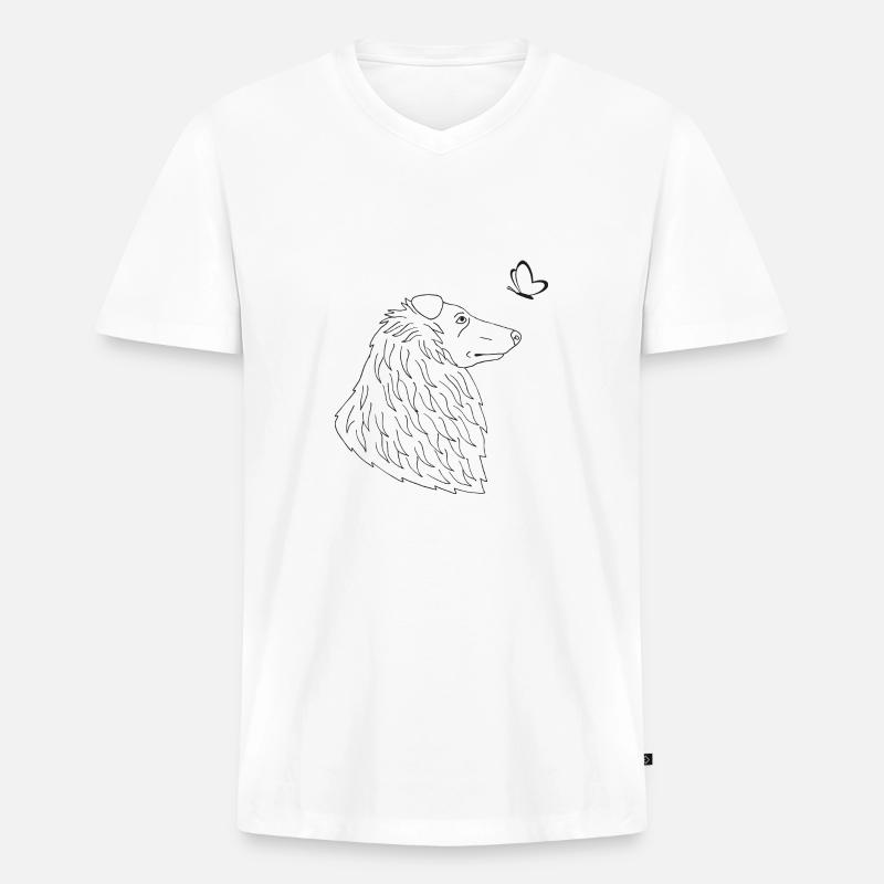 Collie mit Schmetterling - Männer Premium Bio T-Shirt mit V-Ausschnitt - Weiß