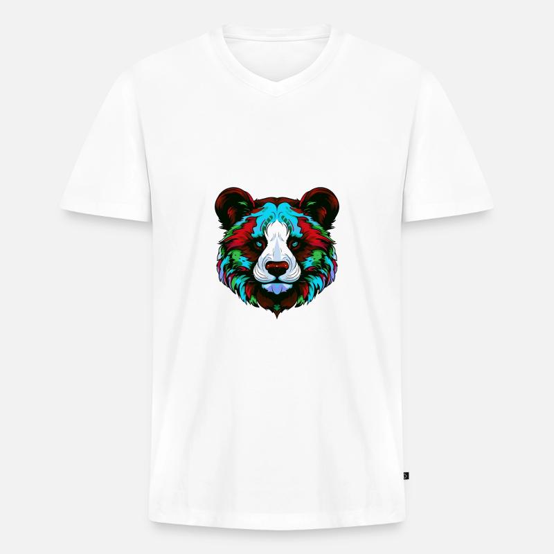Panda Porträt Bunt - Männer Premium Bio T-Shirt mit V-Ausschnitt - Weiß