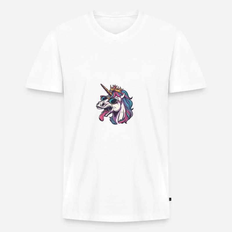 Einhorn Comic - Männer Premium Bio T-Shirt mit V-Ausschnitt - Weiß