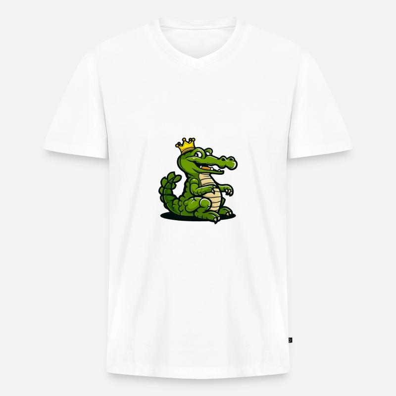Alligator Comic Krone - Männer Premium Bio T-Shirt mit V-Ausschnitt - Weiß