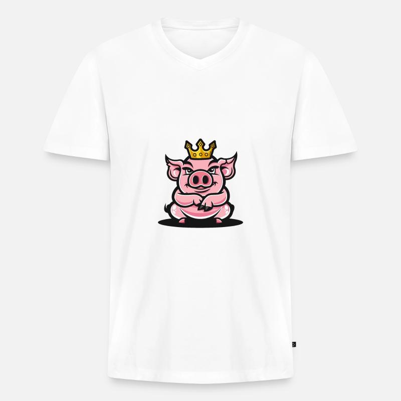 Schwein Comic Krone - Männer Premium Bio T-Shirt mit V-Ausschnitt - Weiß