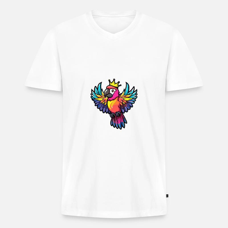 Papagai Comic Krone - Männer Premium Bio T-Shirt mit V-Ausschnitt - Weiß