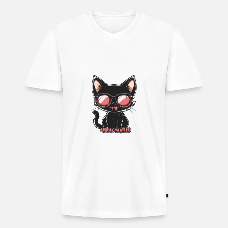 Katze Halloween - Männer Premium Bio T-Shirt mit V-Ausschnitt - Weiß