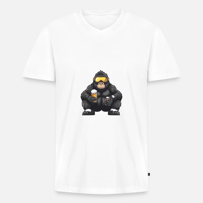 Gorilla Ski Bier - Männer Premium Bio T-Shirt mit V-Ausschnitt - Weiß