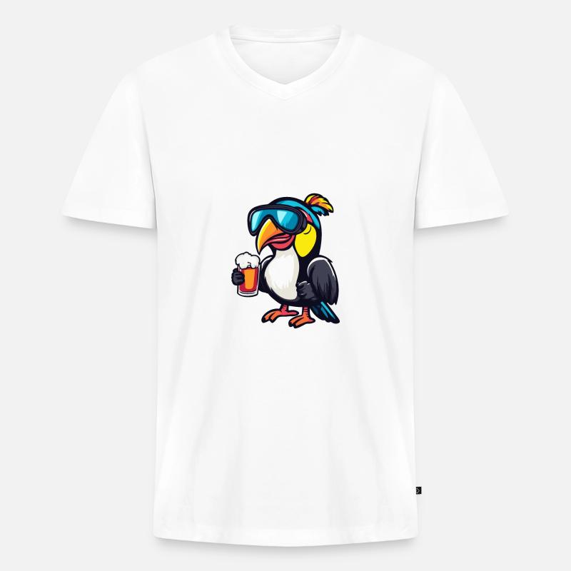 Tukan Vogel Ski Bier - Männer Premium Bio T-Shirt mit V-Ausschnitt - Weiß
