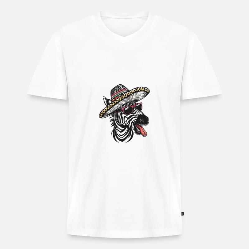 Zebra Comic Lustig Sombrero - Männer Premium Bio T-Shirt mit V-Ausschnitt - Weiß