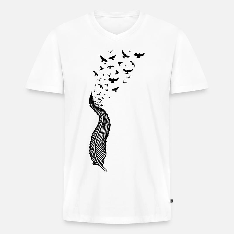 Feder und Vögel, feather with birds - Männer Premium Bio T-Shirt mit V-Ausschnitt - Weiß