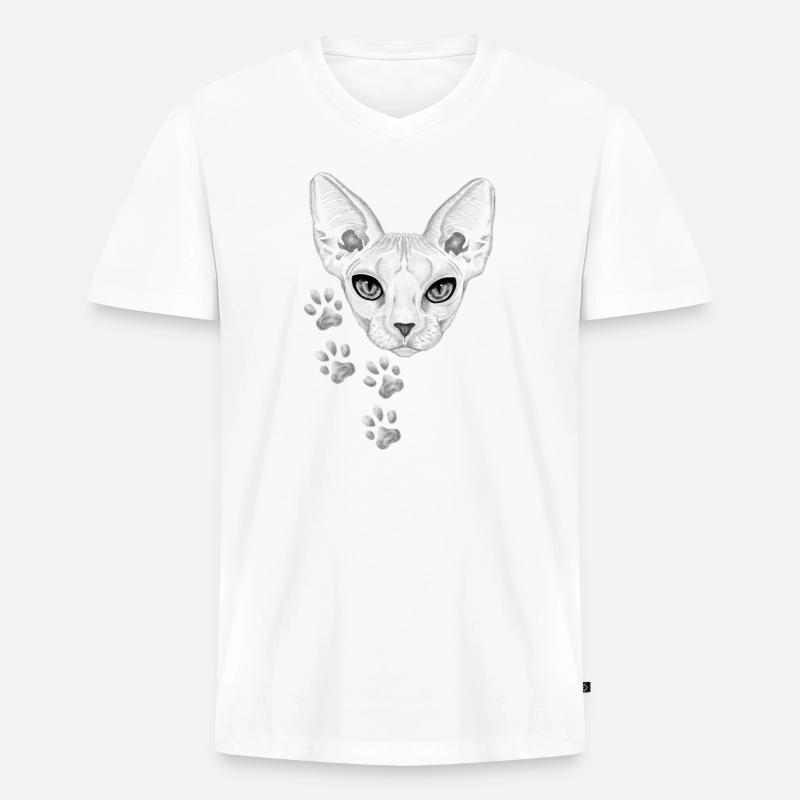 Cat - Männer Premium Bio T-Shirt mit V-Ausschnitt - Weiß