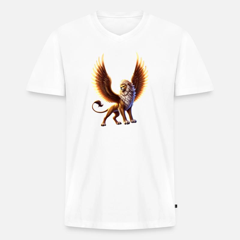 Flammenlöwe mit Flügeln - Männer Premium Bio T-Shirt mit V-Ausschnitt - Weiß