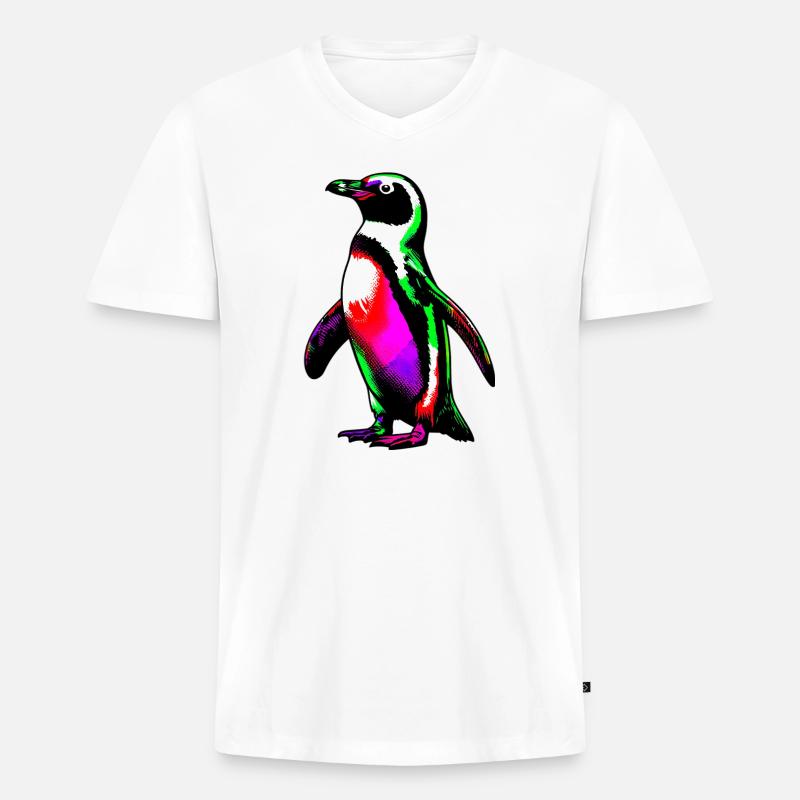 Pinguin - Männer Premium Bio T-Shirt mit V-Ausschnitt - Weiß