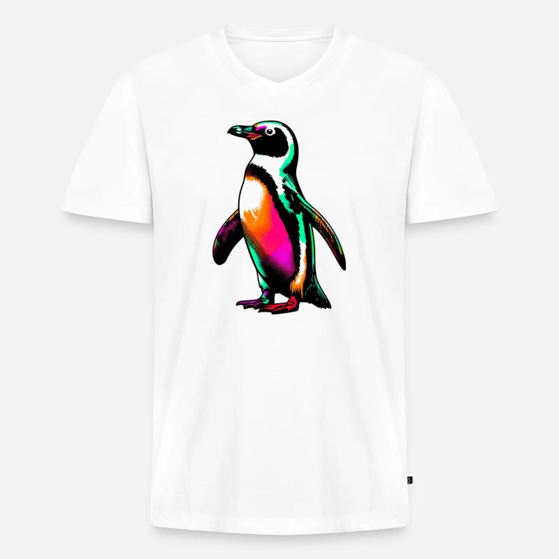 Pinguin - Männer Premium Bio T-Shirt mit V-Ausschnitt - Weiß
