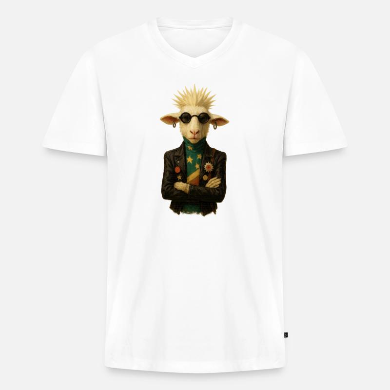 Punkgoat mit Sternenband - Männer Premium Bio T-Shirt mit V-Ausschnitt - Weiß