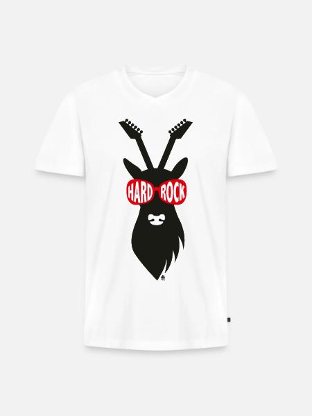 Rocker-Hirsch mit Gitarrengeweih - schwarz - Männer Premium Bio T-Shirt mit V-Ausschnitt - Weiß
