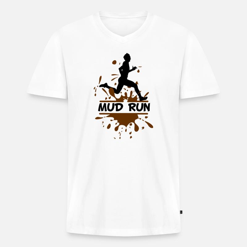 Mud Run Man – Modder Runner - Männer Premium Bio T-Shirt mit V-Ausschnitt - Weiß