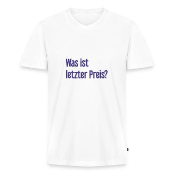 Was ist letzter Preis? - Männer Premium Bio T-Shirt mit V-Ausschnitt - Weiß - Vorne - Nico (187cm)