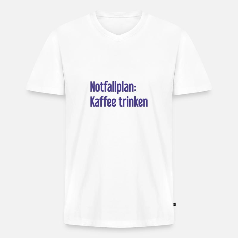 Kaffee-Notfallplan - Männer Premium Bio T-Shirt mit V-Ausschnitt - Weiß