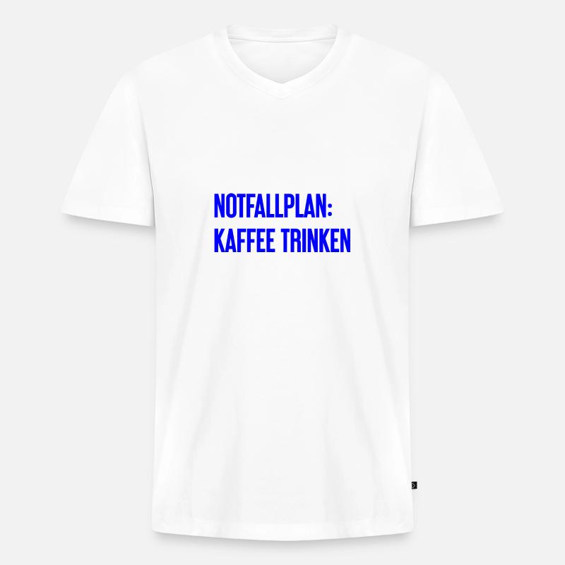 Kaffee-Notfallplan - Männer Premium Bio T-Shirt mit V-Ausschnitt - Weiß