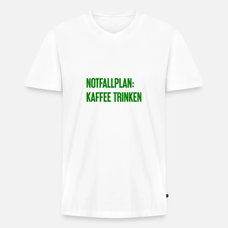 Kaffee-Notfallplan - Männer Premium Bio T-Shirt mit V-Ausschnitt - Weiß