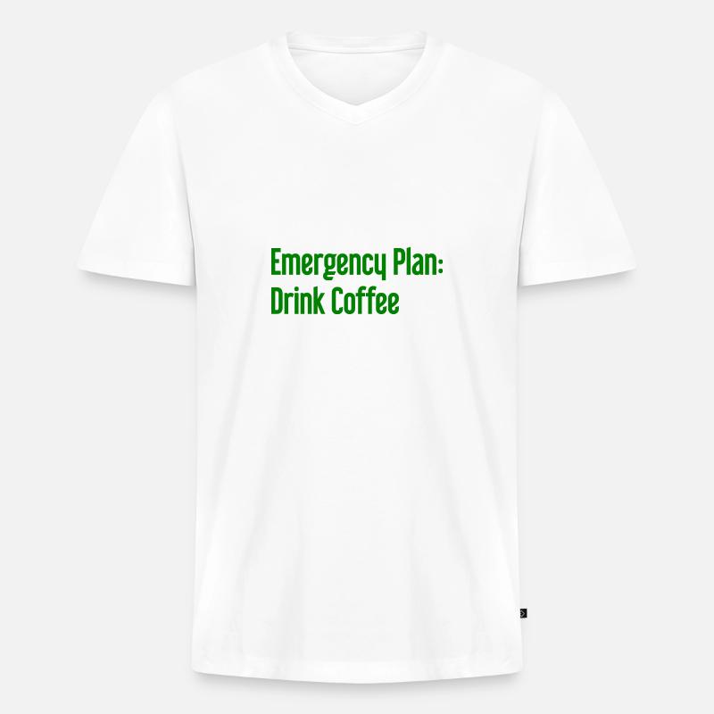 Kaffee-Notfallplan - Männer Premium Bio T-Shirt mit V-Ausschnitt - Weiß