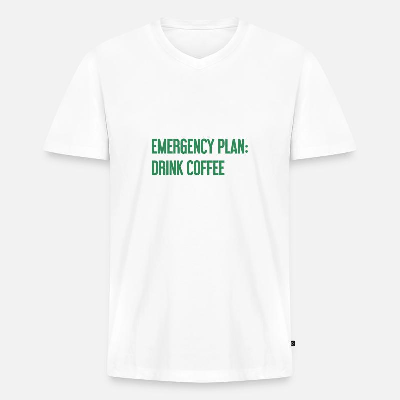 Kaffee-Notfallplan - Männer Premium Bio T-Shirt mit V-Ausschnitt - Weiß