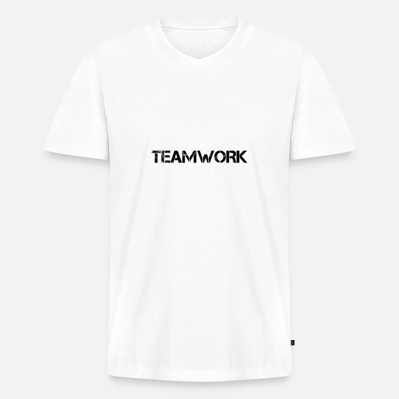 Teamwork Gruppe Teamarbeit - Männer Premium Bio T-Shirt mit V-Ausschnitt - Weiß