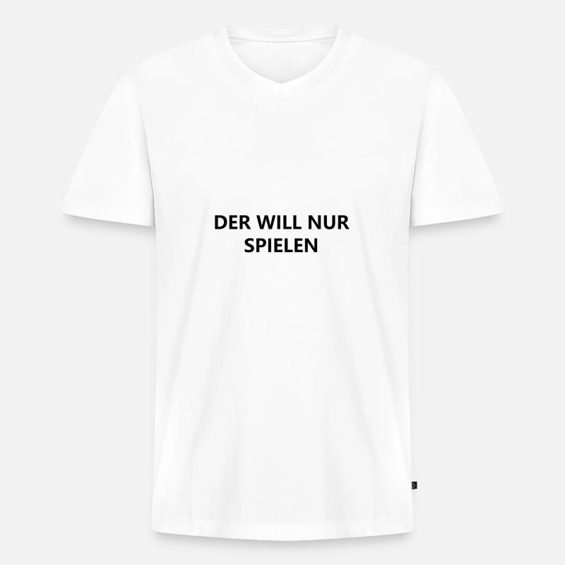 Der will nur spielen - Männer Premium Bio T-Shirt mit V-Ausschnitt - Weiß