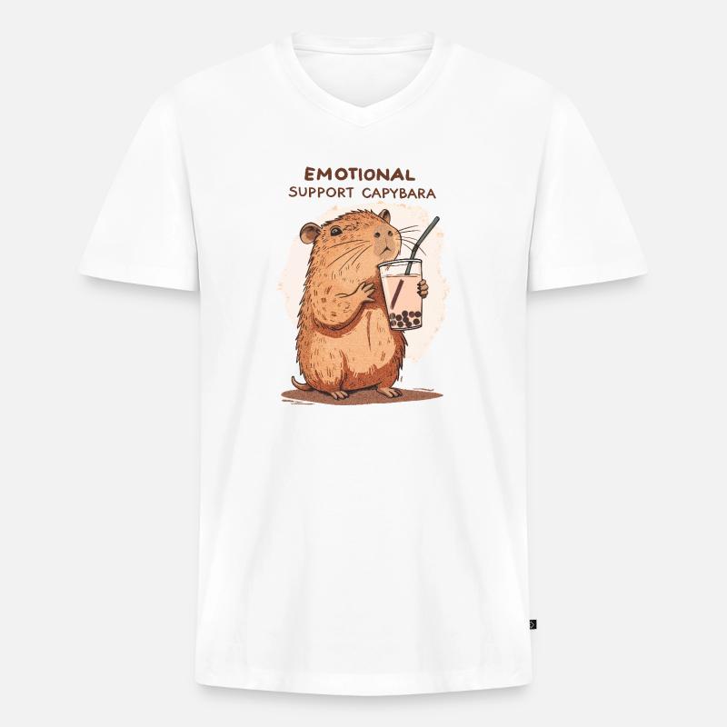 Emotional support Capybara - Männer Premium Bio T-Shirt mit V-Ausschnitt - Weiß