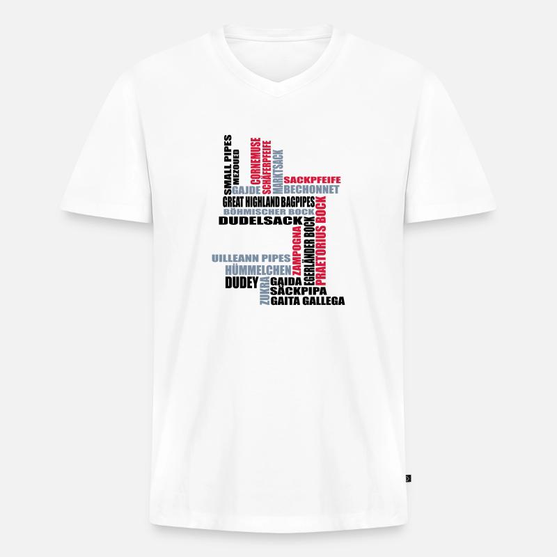 Sackpfeifen Textwolke - Männer Premium Bio T-Shirt mit V-Ausschnitt - Weiß