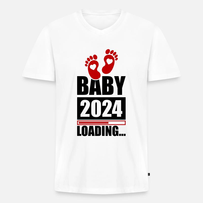 Baby 2024 Loading - Männer Premium Bio T-Shirt mit V-Ausschnitt - Weiß