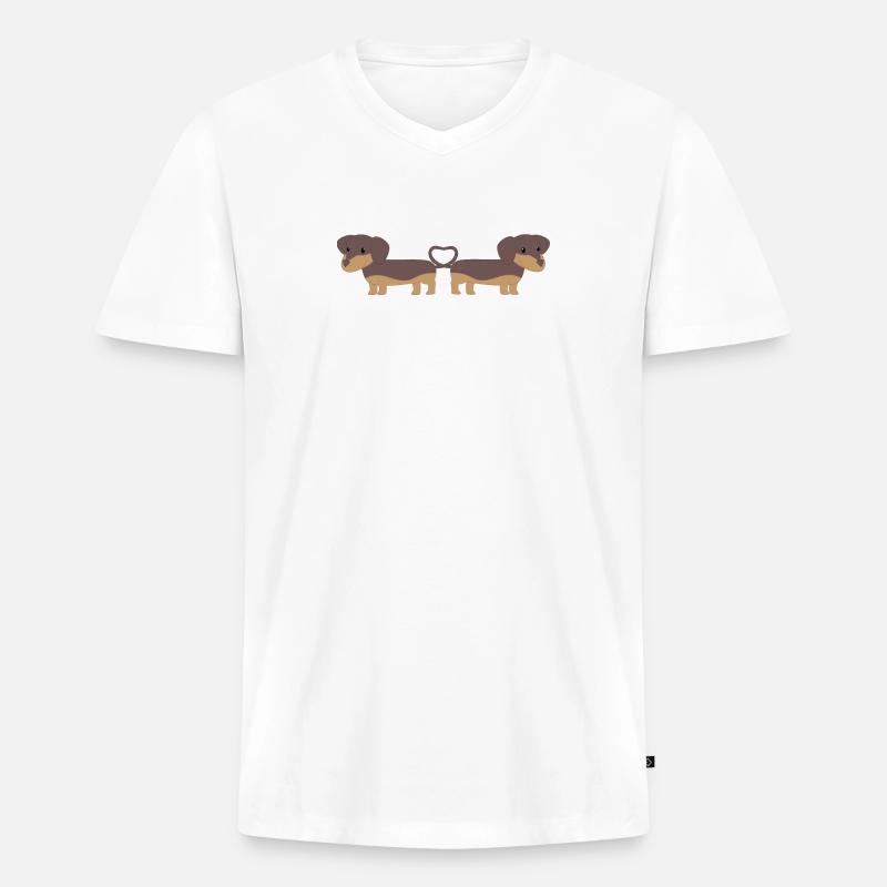 Dackel - Dackelliebe - Dachshund - Geschenk - Männer Premium Bio T-Shirt mit V-Ausschnitt - Weiß
