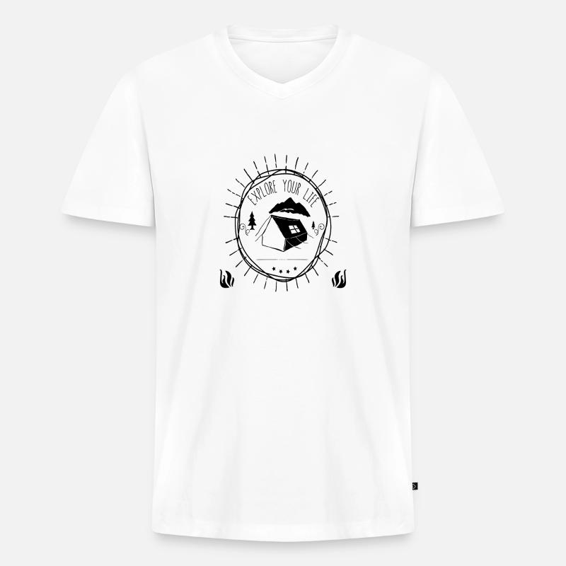 EXPLORE YOUR LIFE - Männer Premium Bio T-Shirt mit V-Ausschnitt - Weiß
