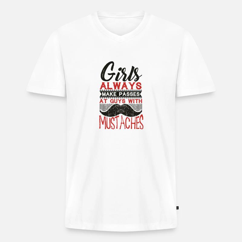 Schnurrbart Bart Spruch - Männer Premium Bio T-Shirt mit V-Ausschnitt - Weiß