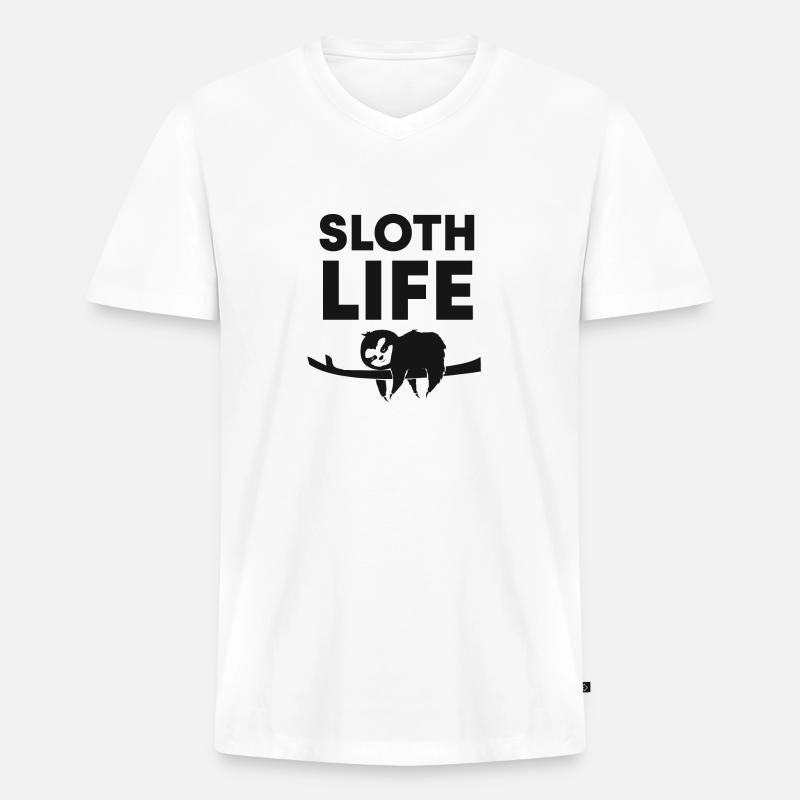 Faultier Sloth Life - Männer Premium Bio T-Shirt mit V-Ausschnitt - Weiß