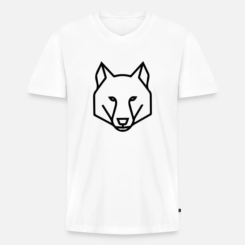 Wolf - Männer Premium Bio T-Shirt mit V-Ausschnitt - Weiß