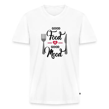Good Food is Good Mood - Männer Premium Bio T-Shirt mit V-Ausschnitt - Weiß - Vorne - Nico (187cm)