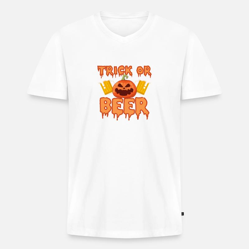 Trick oder Bier Lustiges Halloween - Männer Premium Bio T-Shirt mit V-Ausschnitt - Weiß