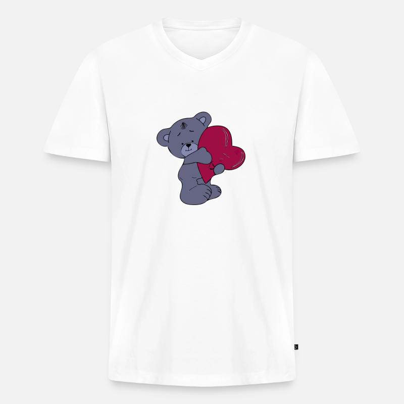 Teddybär verliebt - Männer Premium Bio T-Shirt mit V-Ausschnitt - Weiß