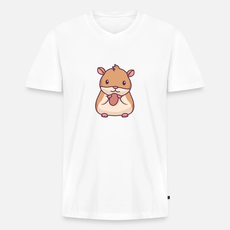 Hamster mit einer Nuss - Männer Premium Bio T-Shirt mit V-Ausschnitt - Weiß