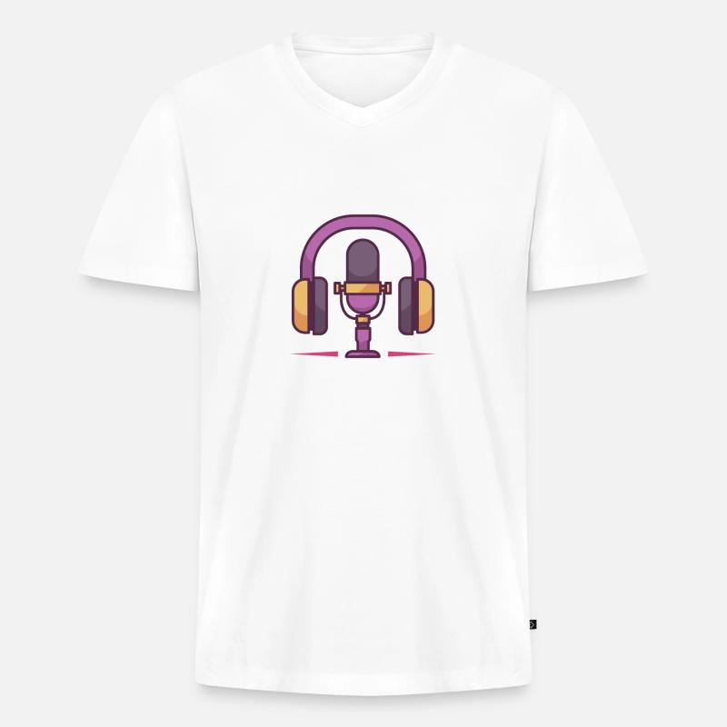 Mikrofon- und Kopfhörerset - Männer Premium Bio T-Shirt mit V-Ausschnitt - Weiß