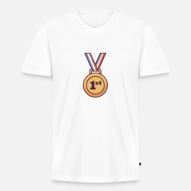 Erster Platz - Männer Premium Bio T-Shirt mit V-Ausschnitt - Weiß