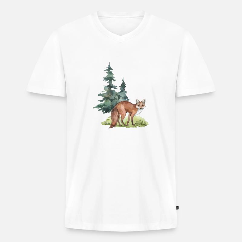Fuchs Wald - Männer Premium Bio T-Shirt mit V-Ausschnitt - Weiß