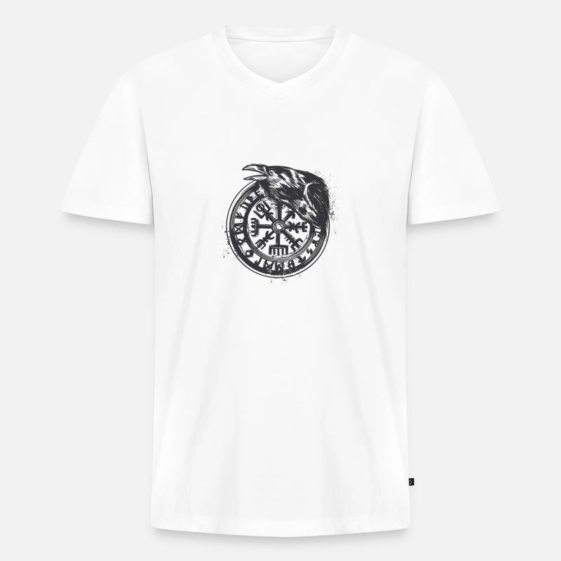 Wikinger Vegvisir Rune mit Krähe - Männer Premium Bio T-Shirt mit V-Ausschnitt - Weiß