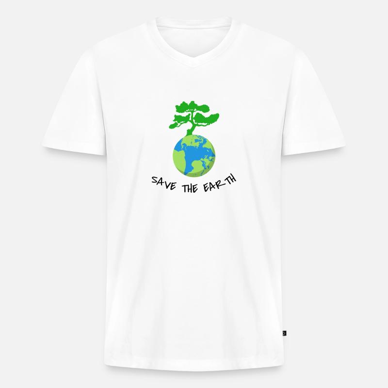 Save The Earth - Männer Premium Bio T-Shirt mit V-Ausschnitt - Weiß