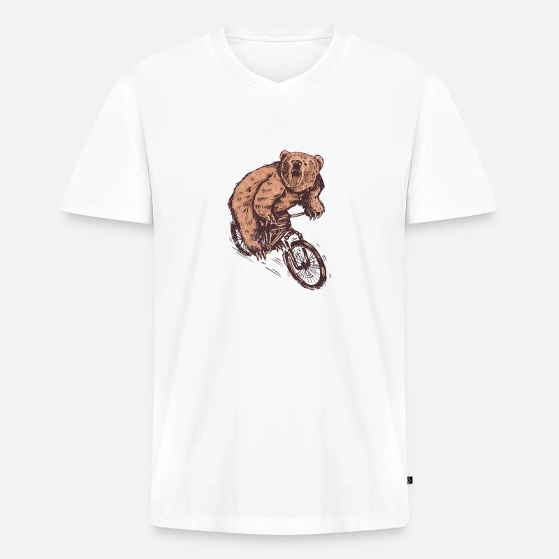 CYCLIST BEAR - Männer Premium Bio T-Shirt mit V-Ausschnitt - Weiß