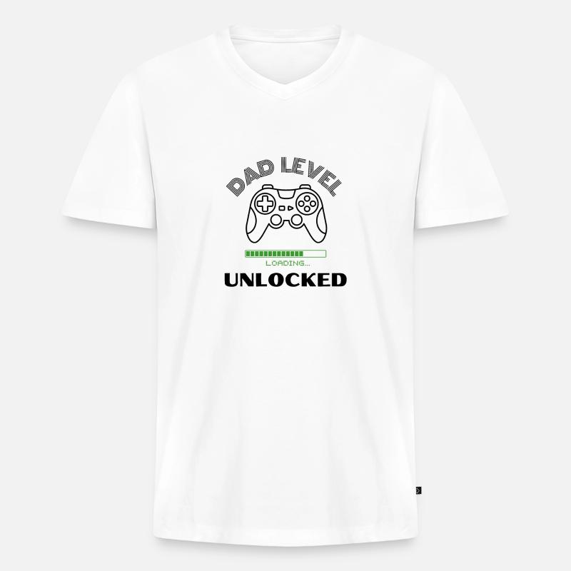 Dad Level Entsperrt es laden - Männer Premium Bio T-Shirt mit V-Ausschnitt - Weiß