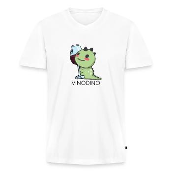 Vinodino - Wein Wine Vinosaurier für Weinliebhaber - Männer Premium Bio T-Shirt mit V-Ausschnitt - Weiß - Vorne - Nico (187cm)