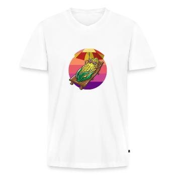 Épi de maïs drôle avec lunettes de soleil Mais Soleils - T-shirt encolure en V Premium bio Homme - blanc - Devant - Nico (187cm)